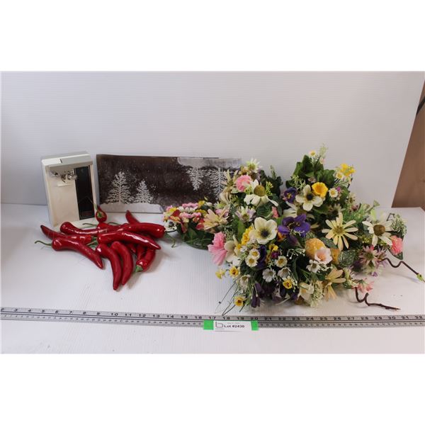 Vintage Can Opener, Pepper Decor, Floral Bouquets, Winter Display Tray