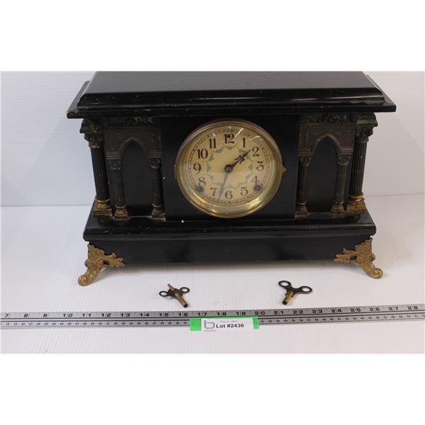 Sessions Clock Co. Mantle Clock w/Keys - (One Pillar Loose on Right hand Side) 16"x5"x10", Untested