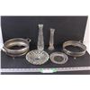 Image 1 : (2) Glass Ashtrays, (2) Glass Vases, (2) Silver Dish Trays