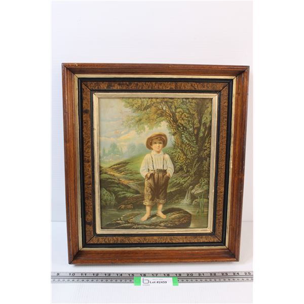 Boy Outdoors Print in Wood Frame - 17" x 15"