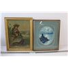 Image 1 : Boy Playing Bagpipes w/Dog in Wooden Frame - 16"x12", Castle in Cross-stitch Framed - 15"x13"