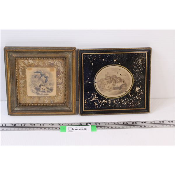 Hunting Dog Picture in Wood Frame - 8"x8", Cherub Angels in Frame - 8"x8"