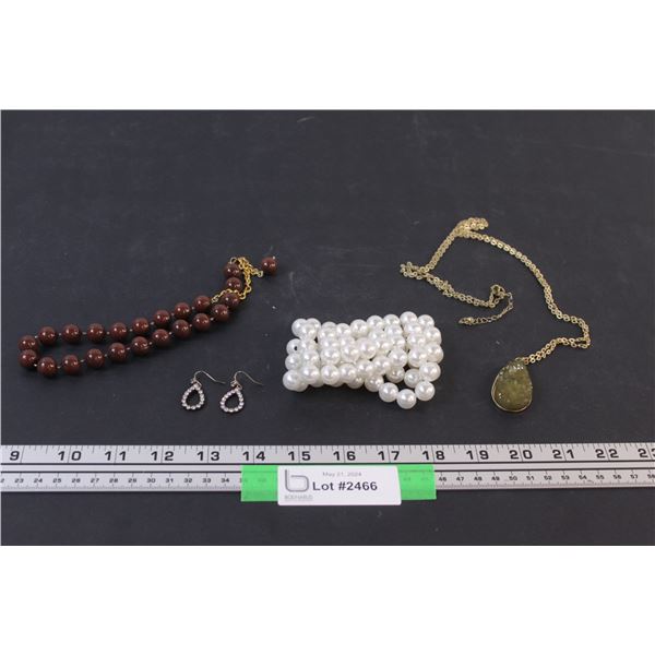 (2) Bracelets, Rock Necklace & Cubic Zirconia Earrings