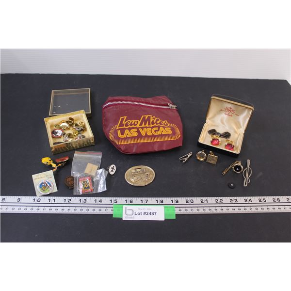 Men's Cuff Links, Collectors Pins, Las Vegas Zip-up Bag