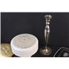 Image 4 : (3) Vintage Handheld Mirrors, Silver Candlestick, Vintage Light Cover (6")