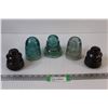 Image 1 : (3) Blue Glass Insulators (2) Brown Glass Insulators