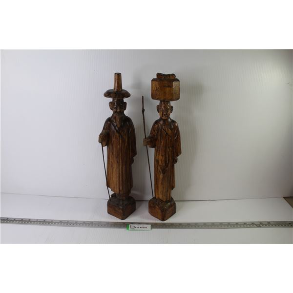 (2) Asian Themed Carved Wooden Statues