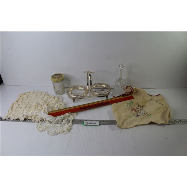 Saskatoon Star-Phoenix Wooden Ruler - Cloth Dusters Bag - Plated Dish Holder - Crystal Bell - Doilie