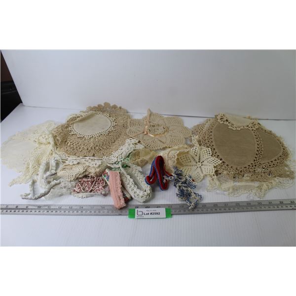 Assortment of Doilies & Cloth Ribbons