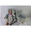 Image 5 : Porcelain Doll w/Chair - Lace Edging - Knitted Baby Hat - Fuzzy Hood - Vintage Cloth Hat - Vintage D