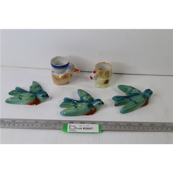 Vintage Egg Cups, Duck & Chick - (3) Chalk Ware Birds