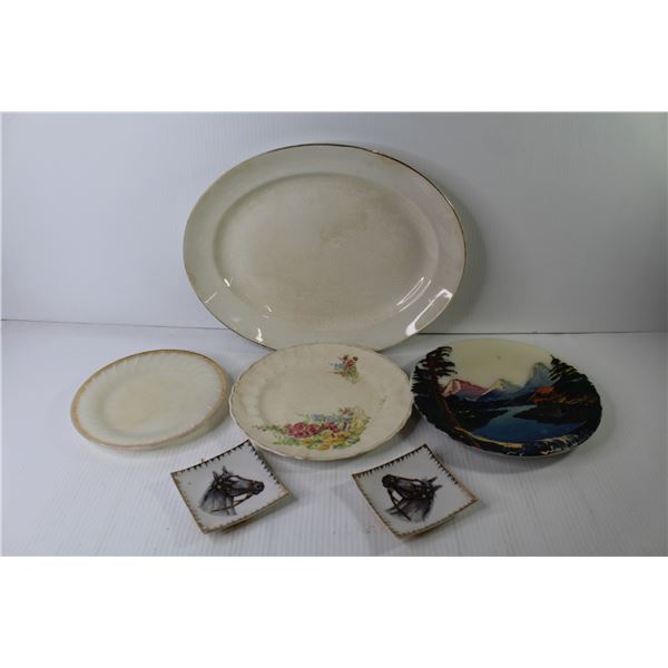 Ceramic Platter - Fire King Hand Painted Plate - (2) Small Horse Dishes - Plates