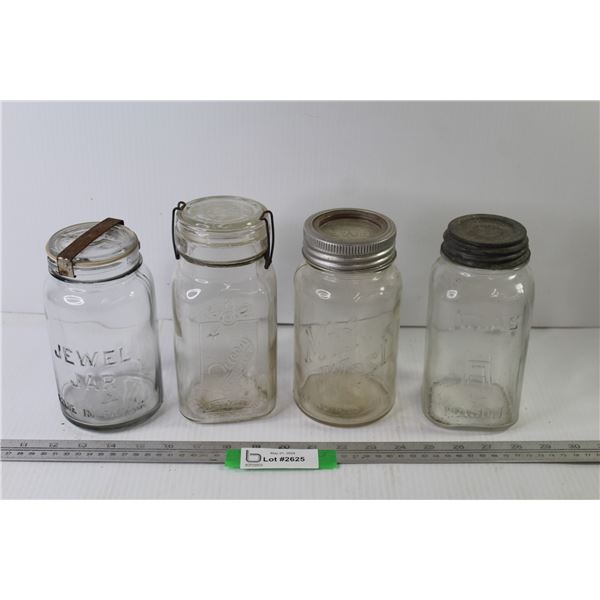 (4) Glass Sealer Jars - Atlas - Mid West - Queen - Jewel