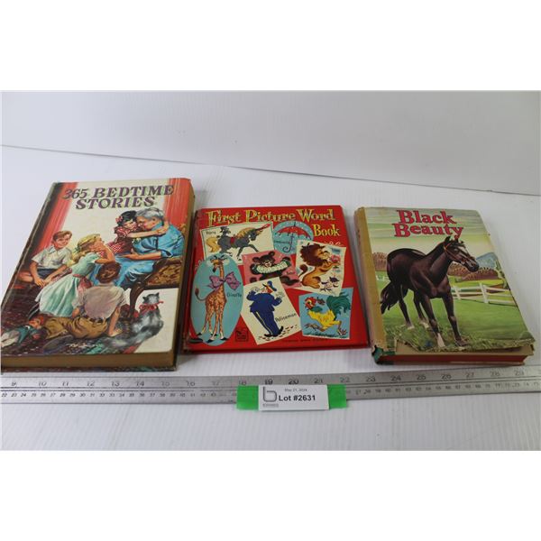 (3) Vintage Children's Books - Black Beauty - 365 Bedtime Stories - The First Picture Words Book