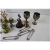 Image 2 : Plastic Container - Assortment of Bells - Small Vases - (4) Vintage Safety Pins - Small Metal Goblet