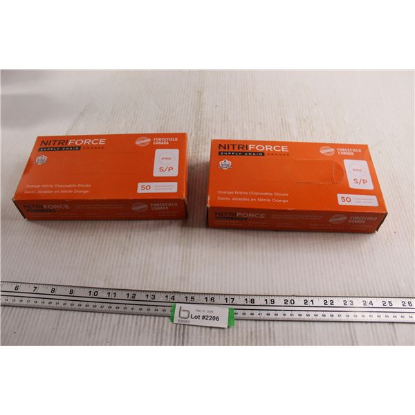 (2) Boxes NitriForce Orange Disposable Gloves - (1) Box is Sealed, Size S