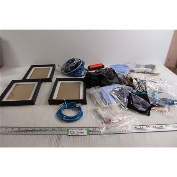 (3) Picture Frames - 7" x 9", Assorted Masks, Misc.