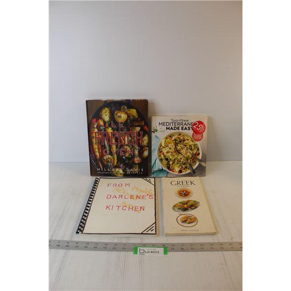 (4) Cookbooks: Greek, Mediterranean, French, Darlene's Kitchen