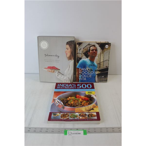 (3) Cookbooks: India's Best, David Rocco's Dolce Vita, Three Times A Day