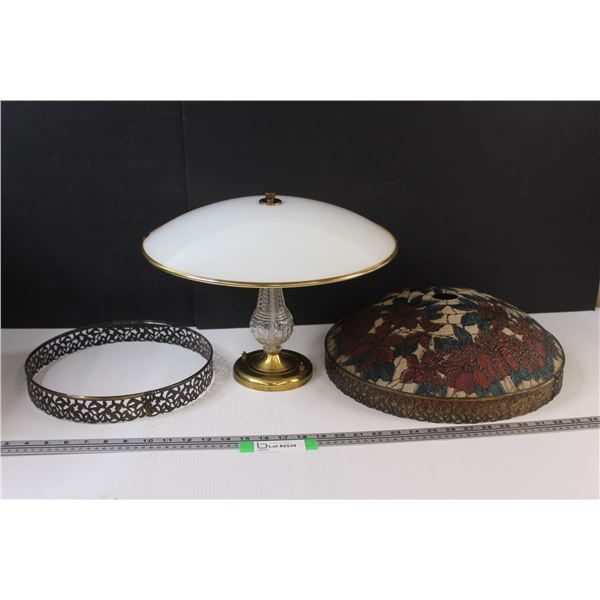 Vintage Hanging Light w/(2) Glass Shades & Extra Metal Ring - 11" x 15"