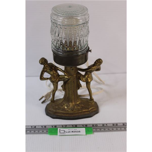 Vintage Brass Table Lamp w/Glass Shade - 11" x 6", Switch Needs Repair, As Is