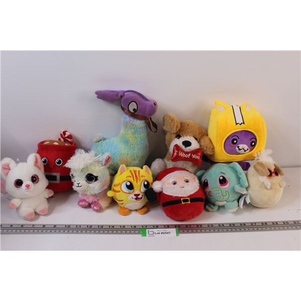 (10) Various Stuffies/Plushies - Lama, Santa, Elephant, Misc.