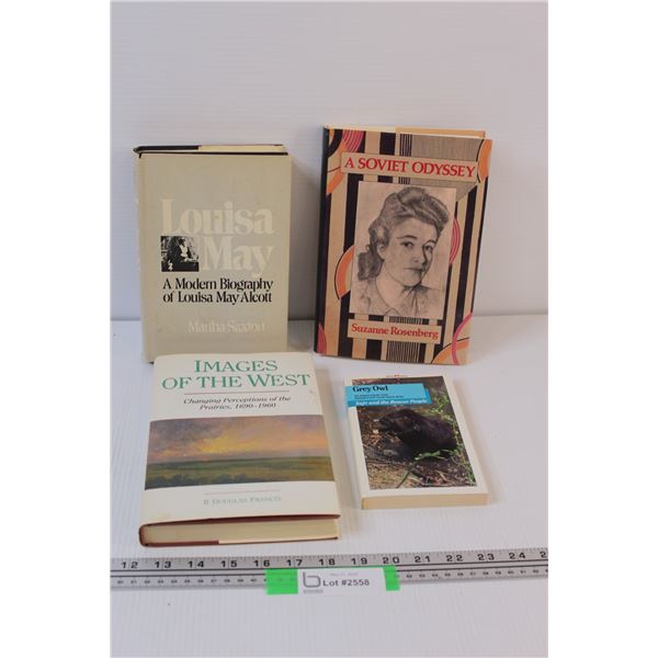 (4) Books: Soviet Odyssey, Grey Owl, Images of the West, Louisa May