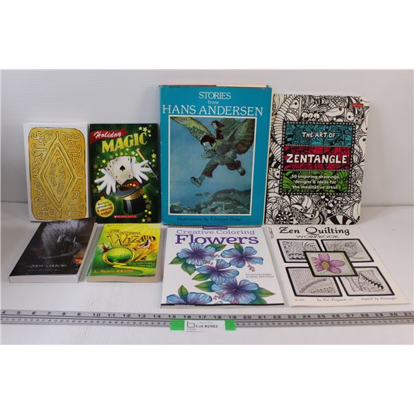 (8) Books: (2) Coloring Books, Quilting, (5) Kids Books