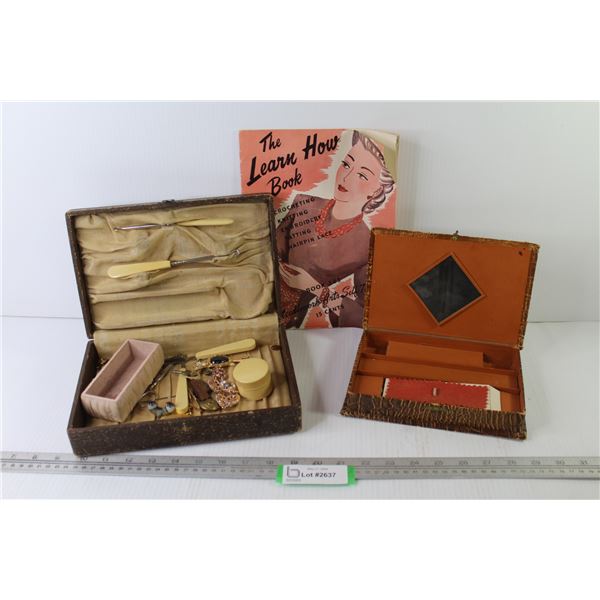 (2) Vintage Jewelry Boxes w/Rug Hooks - The Learn How Book - Misc. Items