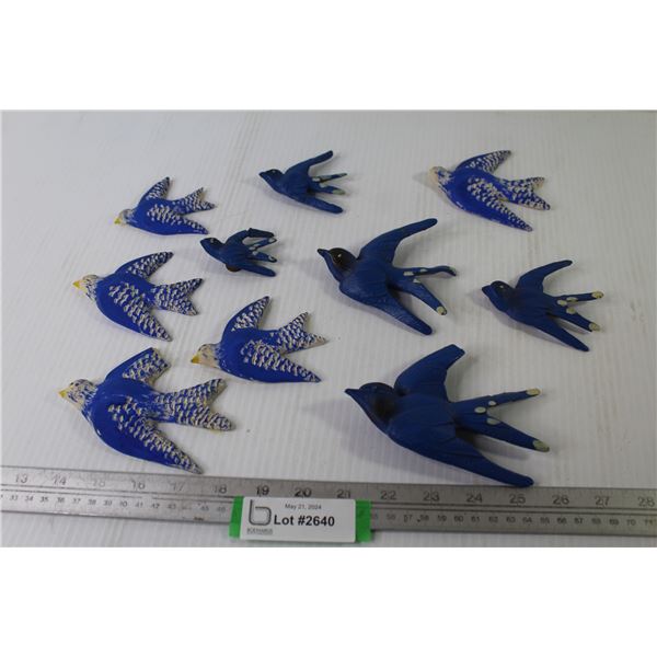 Flock of Wall Hanger Blue Birds - (plastic & clay)