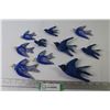 Image 1 : Flock of Wall Hanger Blue Birds - (plastic & clay)