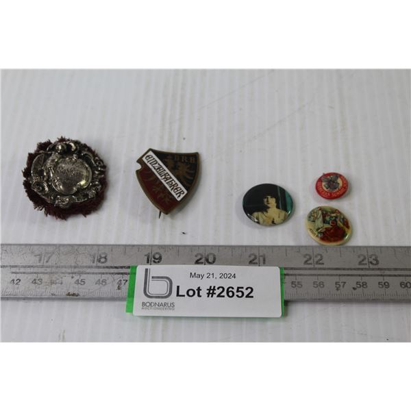 (2) German Pins - (3) Religious Pins