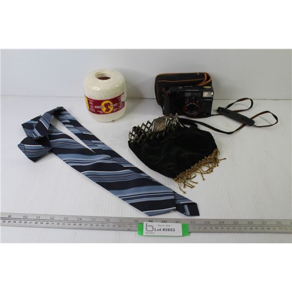 Vintage Victorian Velvet Pouch - Tie - South Maid Yarn - Canon Sure Shot Camera