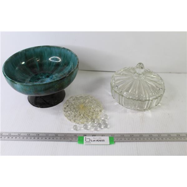 Bag of Clear Marbles - BMP Pedestal Bowl - Lidded Glass Dish