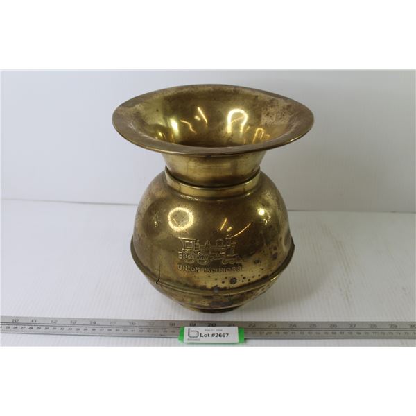 Brass Union Pacific RR Spittoon (has dents & cracks)