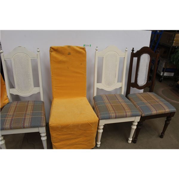 *(4) Wooden Chairs w/Covers & Padded Seats (covers have marks)
