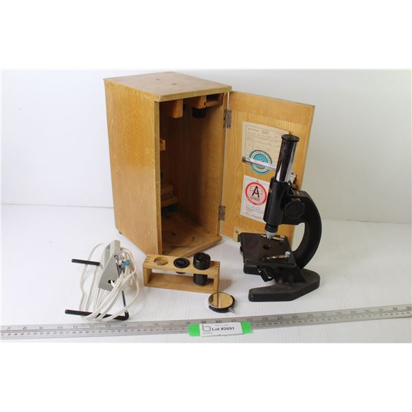 Testa Microscope w/Light in Wooden Case