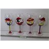 Image 1 : (4) Hand Painted Wine Glasses