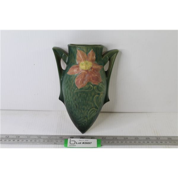Roseville Pottery Wall Pocket Vase - (1940's Pink Clematis 8 3/4")