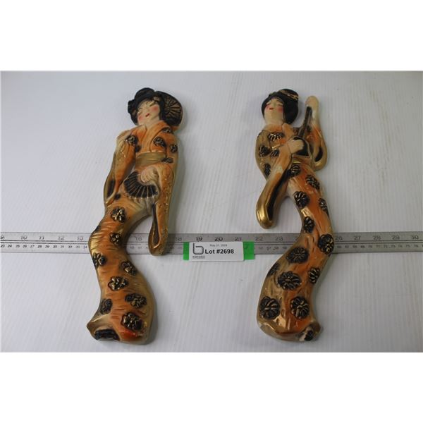 (2) Chalkware Wall Figures - (1960's 15 3/4" long)