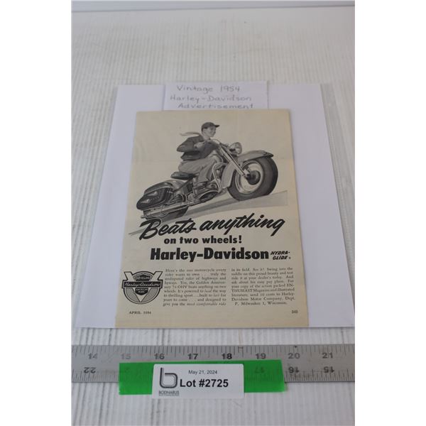 Vintage Harley Davidson Magazine 1954 Advertisement