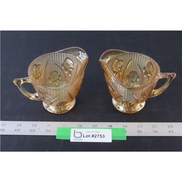 (2) Carnival Glass Creamers - 4" Tall
