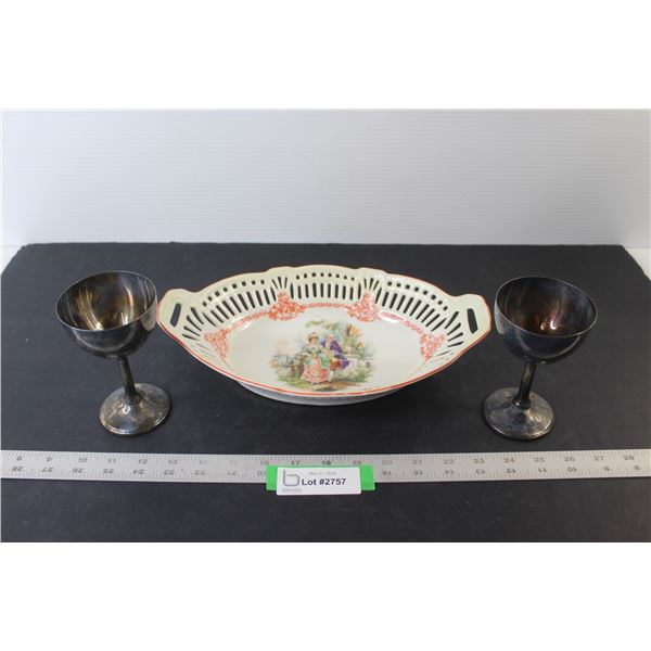 Made in Germany Serving Bowl & (2) Silver chalice