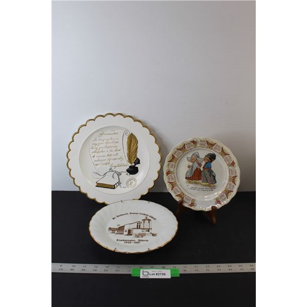 (3) Wall Collector Plates: 1915 Calendar w/Stand, St. Anthony's Church, Graduation