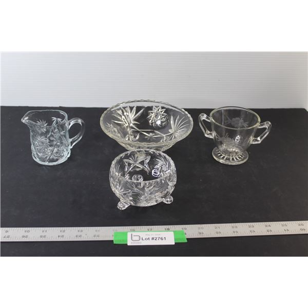 Crystal Candy Dish, (3) Clear Glass Bowl & Cups