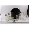 Image 1 : Canning Pot w/Basket & Lid & (8) Sealer Jars of Varying Size w/Glass / Tin Lids and Bands