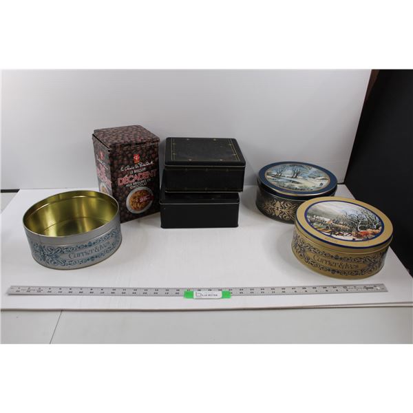 (6) Cookie Tins (1) Missing Lid