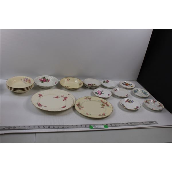 (11) China/Ironstone Saucers, (6) China Bowls & (3) Plates of Various Manufacturers (Foley, Paragon,