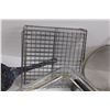 Image 4 : Various Kitchen Items - (4) Strainers, Sifter, (2) Frying Pans, (5) Cooling Racks, Glass Casserole D