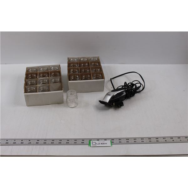 (24) Small "Shots" Jars (No Lids) & Wahl Clippers (Working)